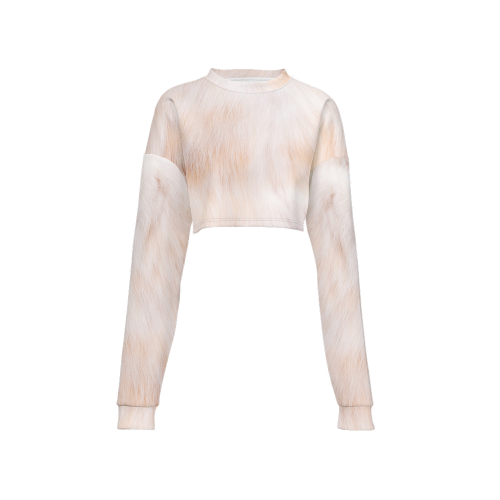 Cream Cat Cropped Crewneck Sweatshirt