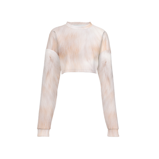 Cream Cat Cropped Crewneck Sweatshirt